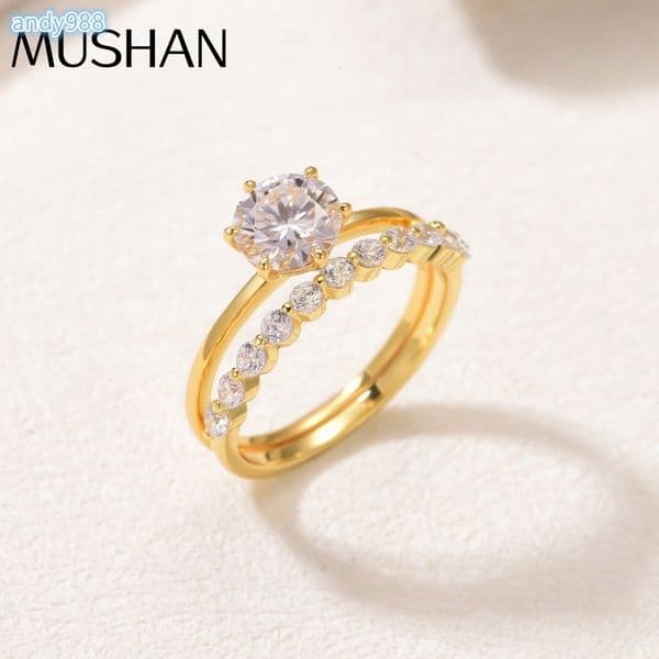 MUSHAN Jewelry Factory S925 Silver Six-Prong Round Stone Ring For WomenS Volleyball Team With A Double-Ring Design
