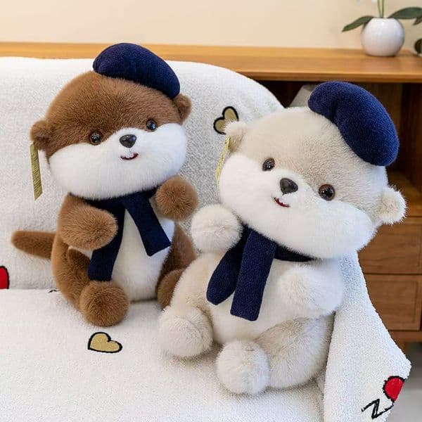 Super cute scarf beaver plush toy couple beret cloth doll give friend birthday gift home decoration Z260528