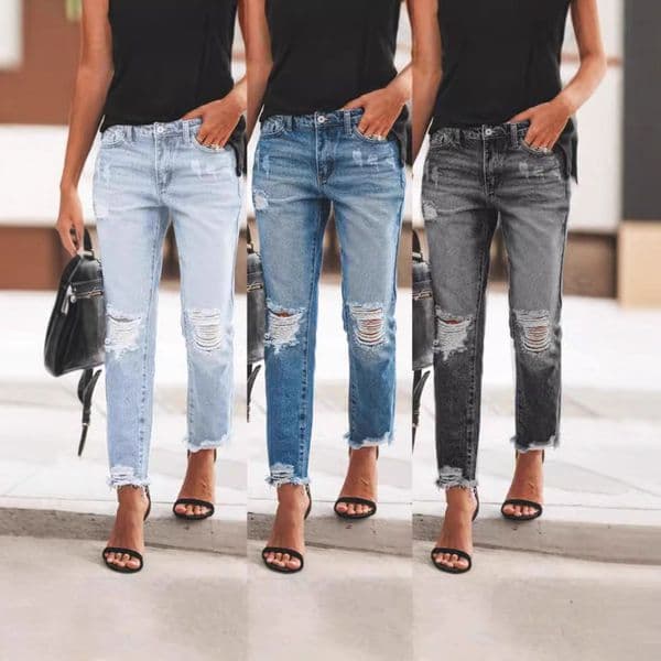 2025 European and American Foreign Trade Cross-Border Exclusive Women's Distressed Non-Stretch Retro Fashion Denim Pants