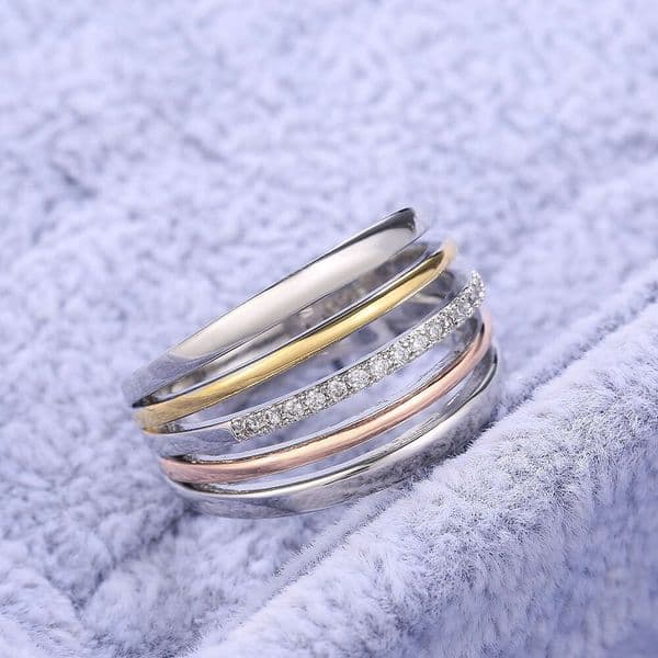 new fashion multi-ring combination three-color electroplated Moissanite inlaid ring trendy line ring wholesale