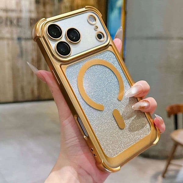 Glitter Gradient Wireless Charge Case For iPhone 17 Air 16 15 14 13 Plus Pro Max Magnetic Plating Bumper Hard Cover 26L0324