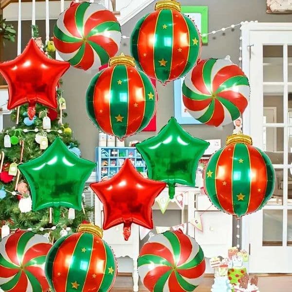 14Pcs Set of Christmas Balloons Large Christmas Decorations That Can Be Hung with Red and Green Striped Ball Balloons 2026 S25128