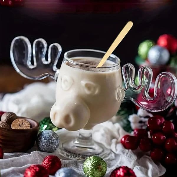 123PCS Christmas Elk Glass Cup 8Oz Milk Moose Mug Reindeer Head Beer Water Xmas Holiday Party Drinkware Gifts 260325