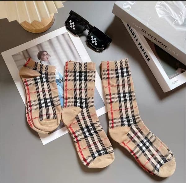 Fall/Winter Striped Double-Row Check Vintage Double-Stitch Mid-Calf Fashion Socks