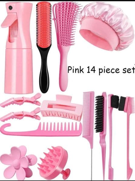 14pcs/Set Hair Brush Set Spray Bottle Hair Braiding Loop Rat Tail Comb Teasing Hair Brsuh Edge Hair Clip Nightcap Curly Hair Styling Tool