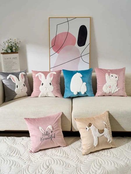 Embroidered rabbit pillowcase Velvet plush cuddly pillow case sofa upholstery cushion comfortable decorative pillowcase H260325