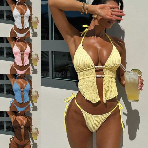 New Halter Neck Tie Two-Piece Swimsuit Sexy Hot Girl Bikini Set Q260324