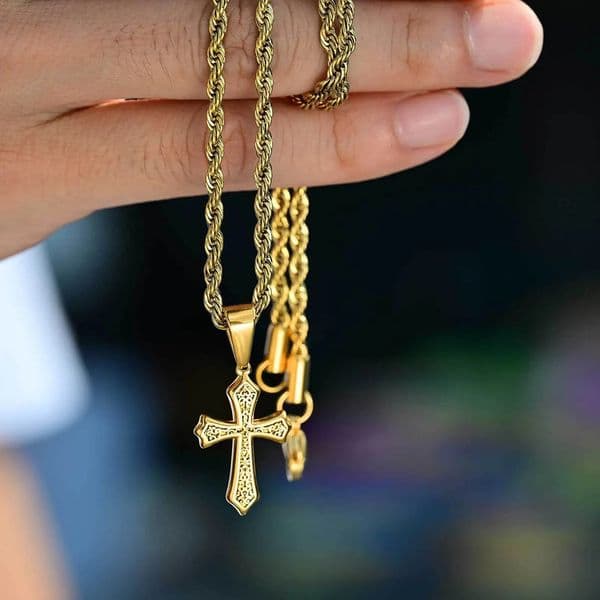Hiphop Cross Neckalce for Men Women50/55/60cm Stainless Steel Cross CharmTrendy Jewelry Gift for Him Her 260321