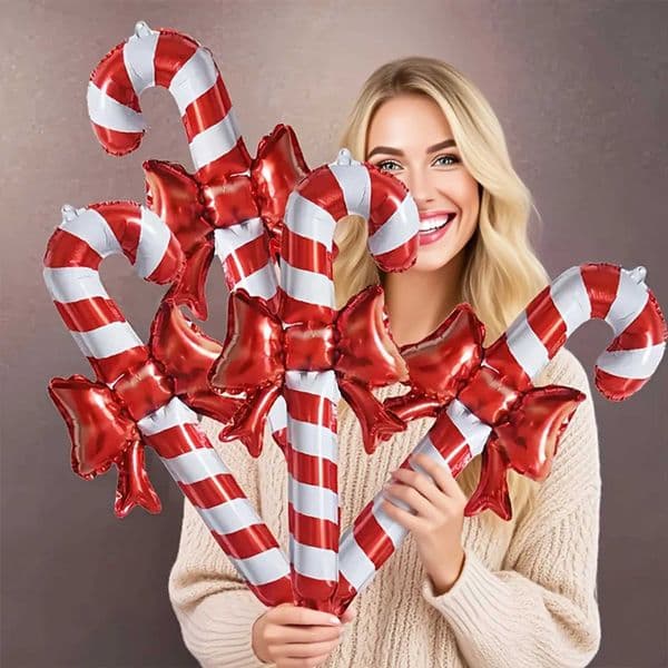 Christmas bows candy canes aluminum foil balloons with red and white stripes for a happy Christmas and New Year outfit S25128