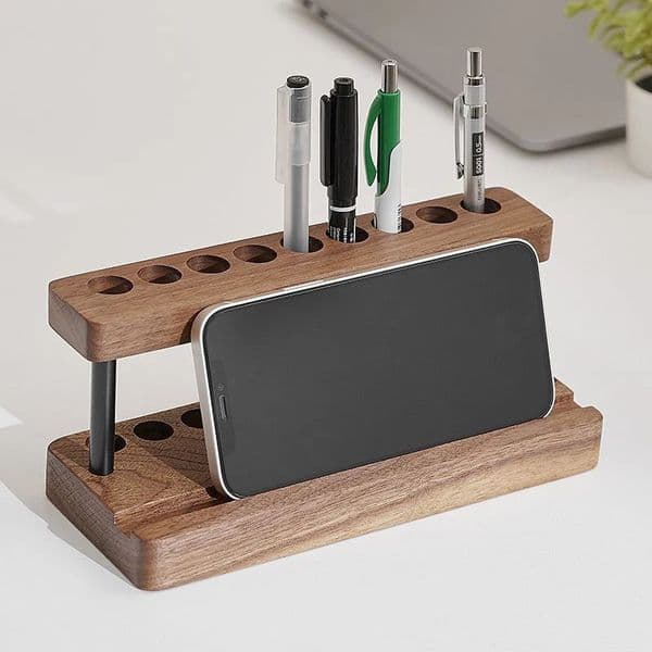 Wooden Office Desktop Stationery Signature Pen Storage Holder Multifunctional Integrated Mobile Phone Stand 260325