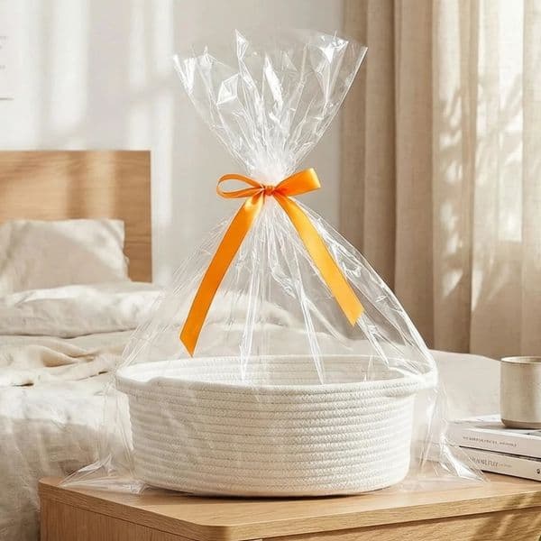 Small Woven Burr Basket with Gift Bags and Ribbons Durable Baskets for Christmas Gifts Empty Rope Storage 260325
