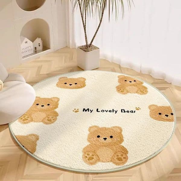 VIKAMA 1PC Round Carpet Living Room Plush Floor Mat Childrens Reading Area Cartoon Bedroom Study Swivel Chair Foot 260325