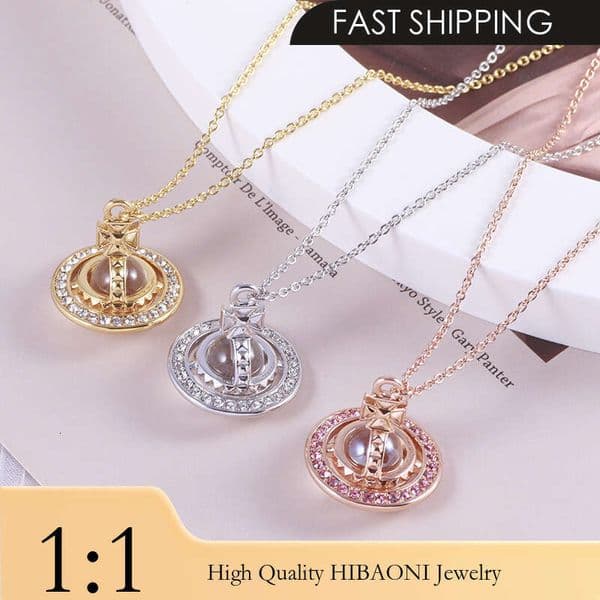 European American jewelry with rivets, single row of diamonds, three-dimensional planet inlay, transparent bead necklace pendant for women, mixed batch and drop