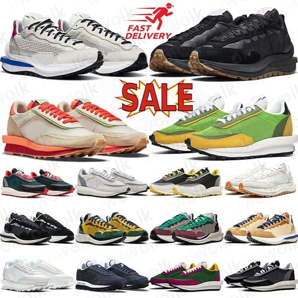 Running Shoes Waffles Sail nylon White Gum Black Bright Citron Fragment Grey Blue Game Royal Leather Suede Sneakers