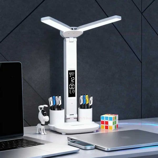 Double Headed Eye Protection Table Lamp LED Rechargeable Dimmable Desk Light Smart Display For Study Reading Bedside Night Light H260325