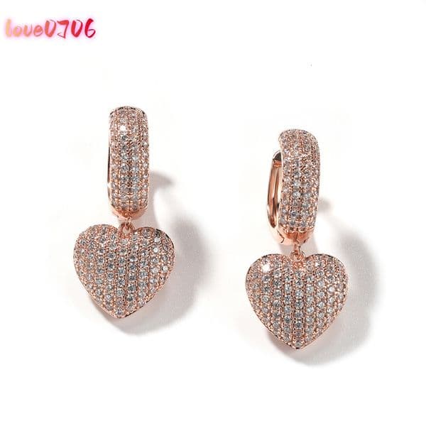 Hip Hop Mens and Womens Heart Shape Pendant Earrings 925silver Inlaid Moissanite with 14K Gold Trendy Earrings Wholesale