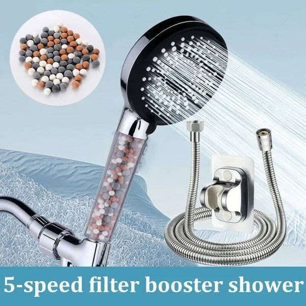 5-speed Adjustment Bathroom Handheld Filter Booster Head Negative Ion Hard Water Softening Shower Set 26Y0325