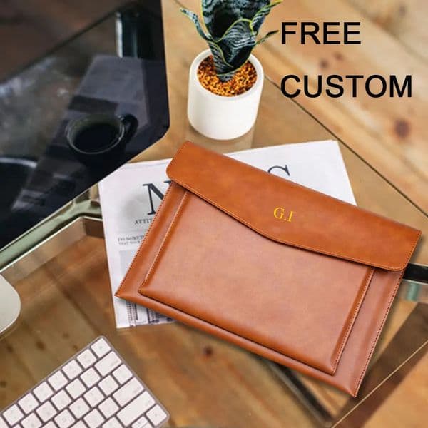 Free Custom Letters A4 Leather File Folder Business Briefcase Magnetic Button Waterproof Laptop Cases Office Organizer 260325