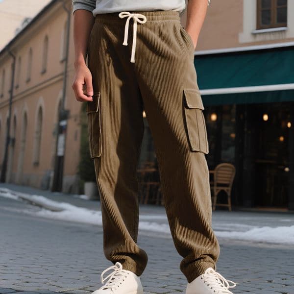 Summer New American Essential Pants Retro Workwear Casual Sports Pants Men Loose Straight Wide-leg Corduroy