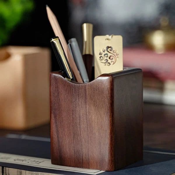 Natural Walnut Pen Holder Wooden Ink Storage Case Desk Writing Stationary Organizer Office School Supplies Gift 260325