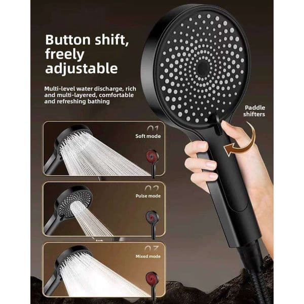 High Pressure Shower Head - Button/Paddle , 3 Modes Soft/Pulse/Mixed for Relaxing Baths 26Y0325