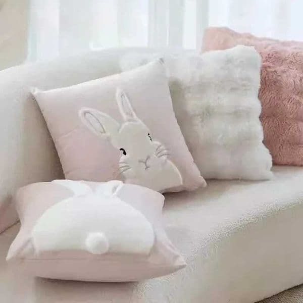 1pc Easter Rabbit Plush Pillow Covers 3D Embroidered for Sofa Bed Valentines Day Gift Idea Cozy Home Decor 45x45cm H260325