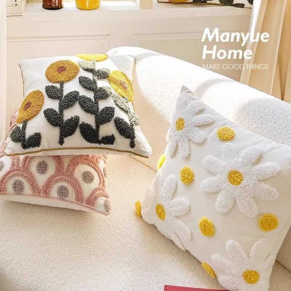 Ins Nordic Fresh Embroidered Flower case Homestay Living Room Home Sofa Decor Cushion Backrest Cushion Cover L260524KET3