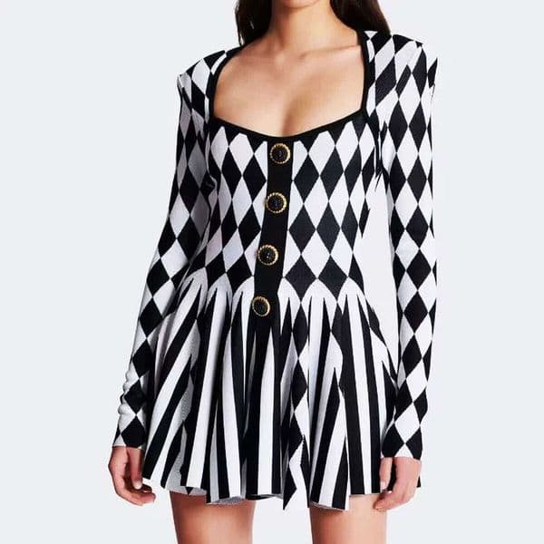 Spring and summer new designer European and American fashion quality long j29 sleeved slim fit short sleeved knitted A-line dress