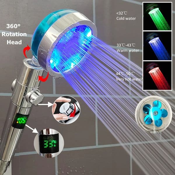 High Pressure Led Shower Head One Key Stop Button Digital Display Screen Black Handheld Temperature Sensor 260325