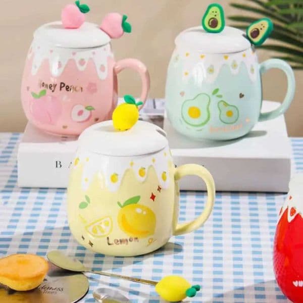Cute Design With Lid Strawberry Mug Pink Color 450ML Capacity Coffee Mug Heart Art Easy To Clean Porcelain Mug Office Use X260325