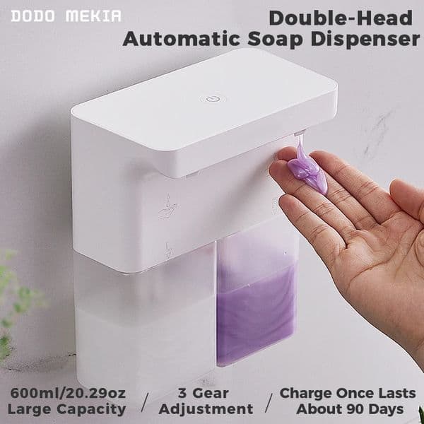 600ml Automatic Foam Soap Dispenser DoubleHead Touchless Rechargeable 3Level Adjustable Induction Sensor for Kitchen Bathroom 260325