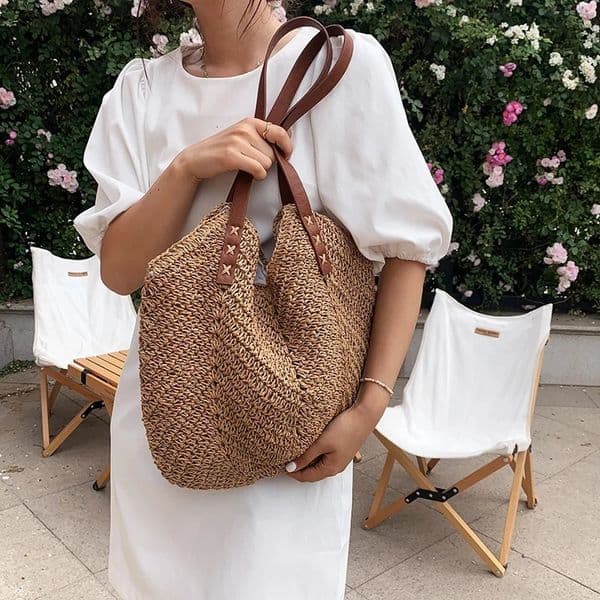 Summer Straw Woven Shoulder Bag Rattan Beach Large Capacity Tote Bags Handmade Vacation Travel Handle Bag Shopping Handbag Bolsa 260324