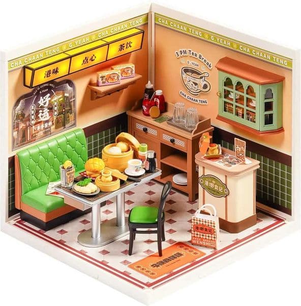 Robotime Super Creator DIY Miniature House Kit Model Kits for Adult to Build Home Desk Bookshelf Decoration Hong Kong Bites Cafe X260325