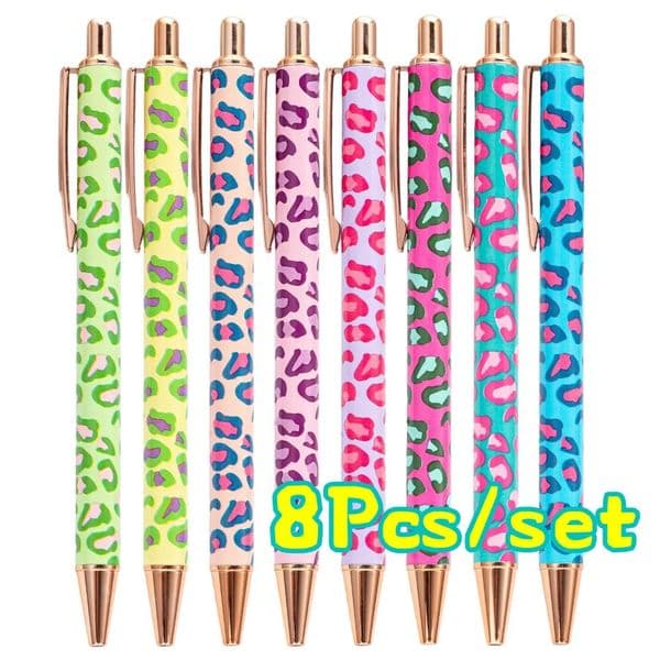 Trendy Leopard Pattern Pens - Press-on Mechanism with Vibrant Flower FilmPerfect for Journaling Gift GivingCute Pens 260325BJ