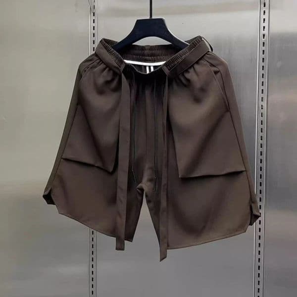 Mens Summer Pure Color Coffee Drawstring Casual Ice Silk Lightweight Breathable Loose Fit Trendy Straight Fit 5 Inch Shorts 260325