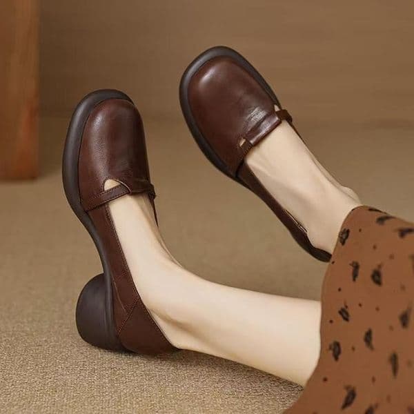 Ddmysports Soft Leather Chunky High Heeled Women S Shallow Cut Spring New Mary Jane Shoes Round Toe French Retro Slip On Outdoor