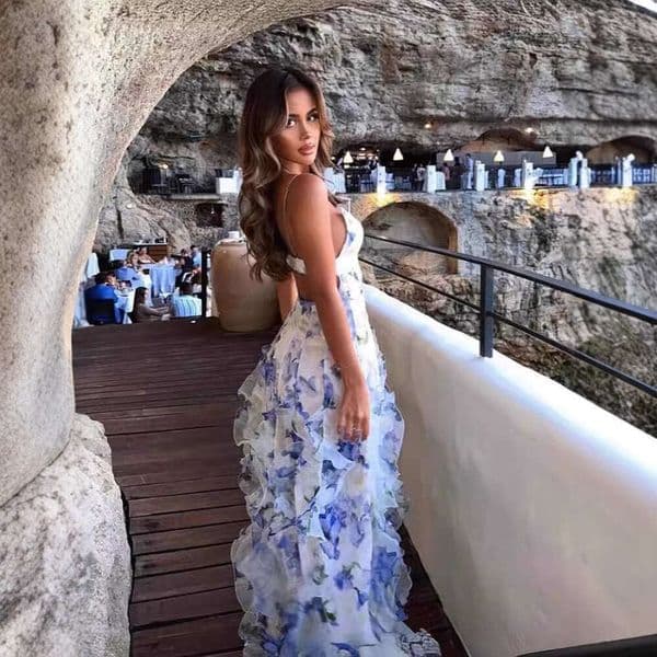 2026 Designer's New Off Shoulder European and X21 American Women's Fashion Chiffon Printed Fairy Long Elegant Evening Dress