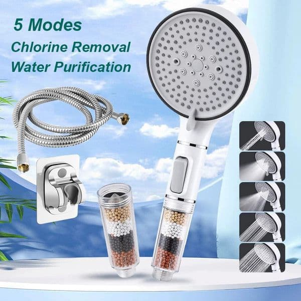 Bathroom Shower Head with Stop Button 5 Mode Anti Limestone Filter Hygienic Remove Chlorine Handheld Filtration 260325