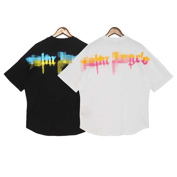 Designer tshirt tees men tshirt shorts swim Trendy Gradient Graffiti Letter Tree Baggy Shorts Sleeve T-shirt Unisex High Street Couple Half Shirt