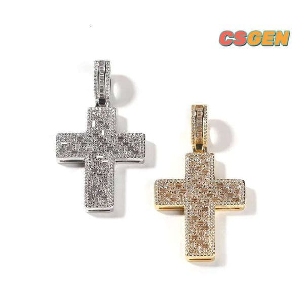 Polished High Gold Silver Plating Hollow Out Jesus Necklace Baguette Moissanite Christian Cross Pendant Diamond Jewelry Jewelry