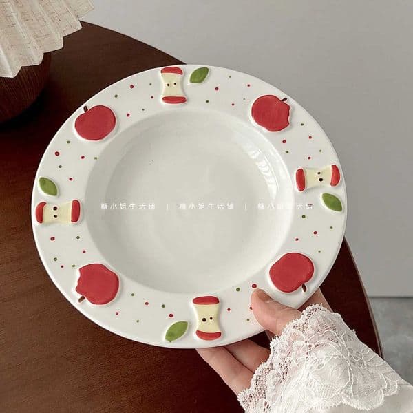Ins Style Relief Dining Plate Creative Christmas Apple Ceramic Dessert Plates Korean Versatile Yogurt Bowls Gift Tablewares L260527