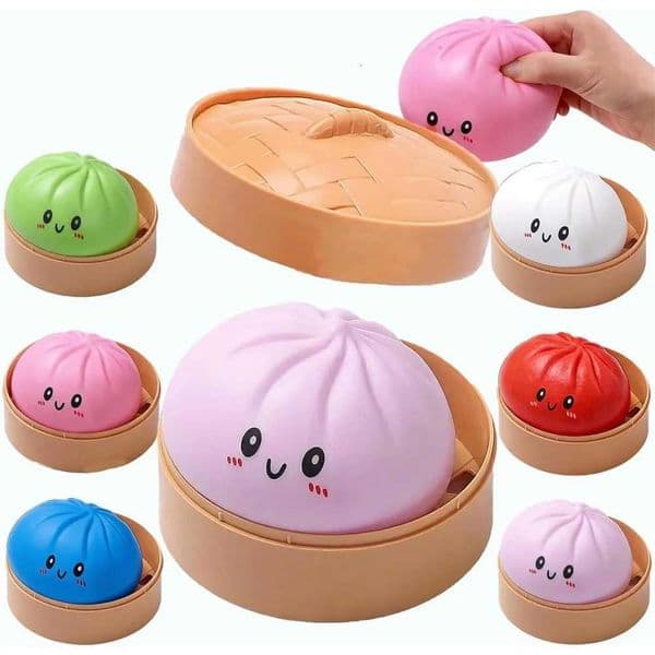 Large Dumpling Stress Ball with Steamer Colorful Squishy Bun Sensory Toy for Anxiety Relief Squeeze Dough Ball for AdultsKids Z260325