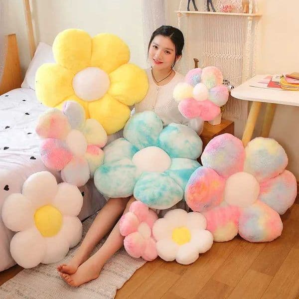 30-65cm Kawaii Colorful Flower Plush Pillow Cushion Soft Sunflower Plant Mat Stuffed Sofa Bed Sleeping Back Cushion Decor Gifts H260325