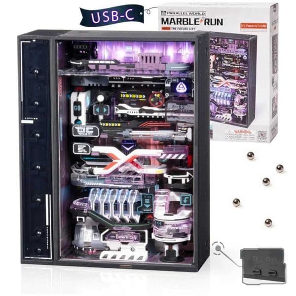 Robotime 3D Puzzle Model Kits DIY Marble Run Model with Electric LED Light Gaming Desk Future City for Men Children Kids MR02S X260325
