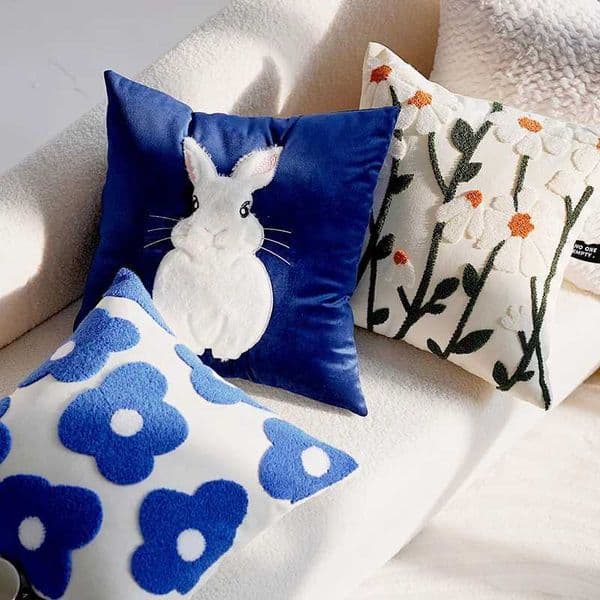 45x45CM Blue Cute Throw Pillow Cover Light Luxury Nordic Flower Sofa Cushion Waist Cover Home Decorative Pillowcase H260325