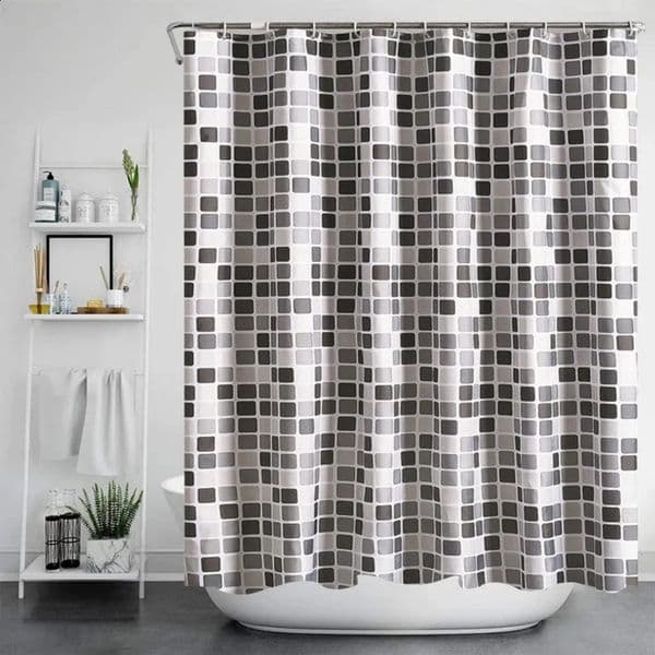 006 Designer Modern Mosaic Flat Bathroom Curtains Fabric Thick Cloth Waterproof h Shower With Hooks Home Decoration 240828