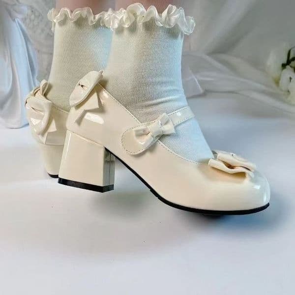 Ddmysports Black With Bow Style Chunky Heel Round Toe Mary Jane Shoes Gentle Mid Lolita Single Outdoor
