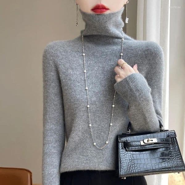 Women's Sweaters Autumn And Winter Knitted Pullover High-Neck Sweater High-Elasticity Fashionable Comfortable Long-Sleeved TopRY128