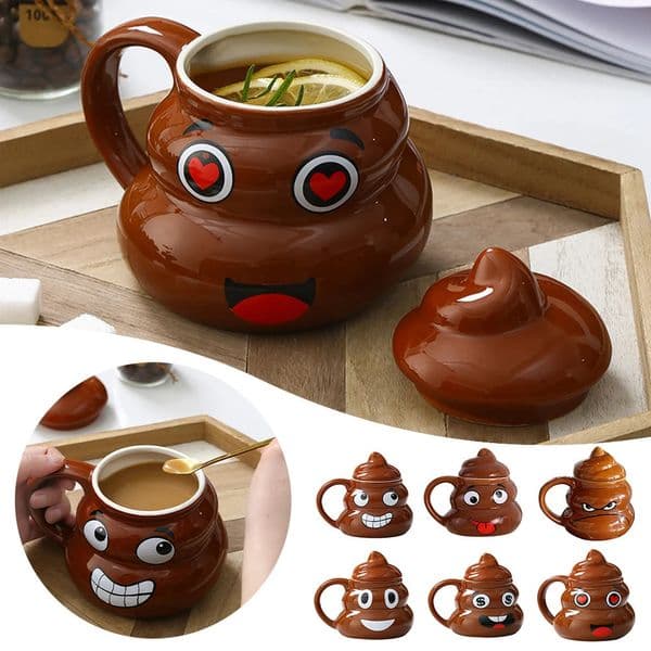 Poop Ceramic Cup480ml Creative Coffee Cups with Spoon for Home OfficesNaughty Prank Drinkware Mug Birthday Christmas Gift 260312