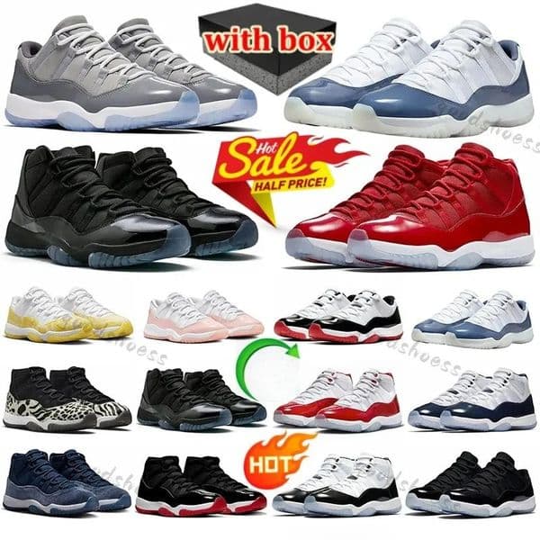 With Box Designer Basketball Shoes 11 Cool Grey Sneakers 11s Cherry Red Cement White Black Pink Blue Outdoor Schuhe Womens Mens Trainers Size36-47
